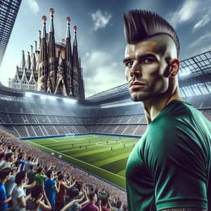 Skilled Male Footballer with Mohican Hairstyle in European Stadium 2024