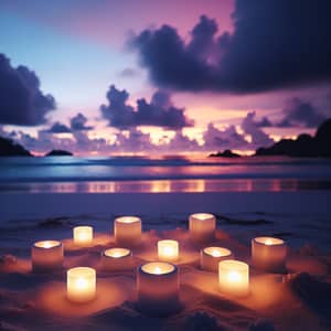 Serenity at Dusk: LED Candles on Sandy Beach