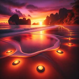 Tranquil Beachscape at Dusk with LED Candle Illumination