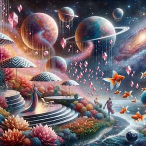 Celestial Garden with Titanium Planets and Pink Diamonds
