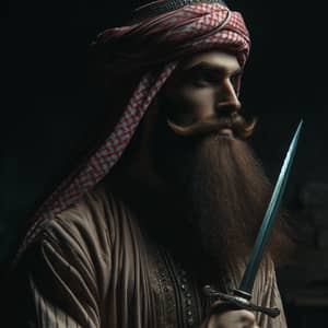 Middle-Eastern Man with Traditional Headdress and Sword