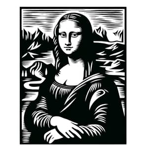 Mona Lisa Inspired Female Figure in Linocut Style