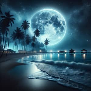 Nocturnal Full Moon Beachscape | Serene Night-time Beauty