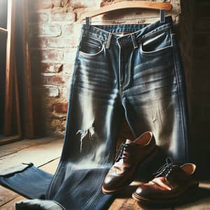 Aesthetic Blue Denim Jeans Displayed: Vintage Style