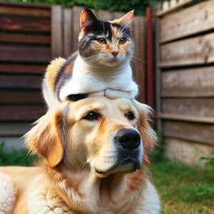 Cat Sitting on Friendly Dog's Head - Harmony Between Species