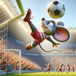 Cartoon Mouse Bicycle Kick at Soccer Stadium - Exciting Moment Captured