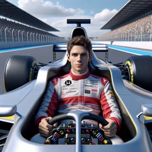 Realistic Caucasian Male Driver in Formula1 Car
