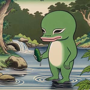 Japanese Kappa Folklore: Mythical Water Creature by Peaceful River