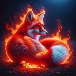 Mystical Red Fox Surrounded by Flames