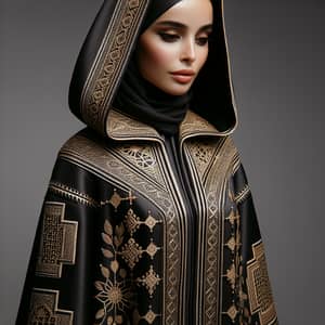 Traditional Moroccan Abaya with Elaborate Gold Embroidery