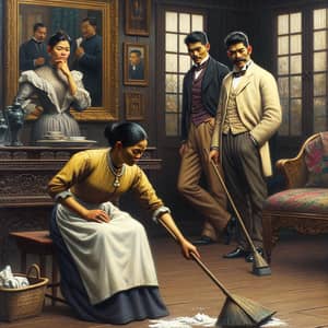 19th Century Filipino Slave Woman Cleaning - Social Class Contrast