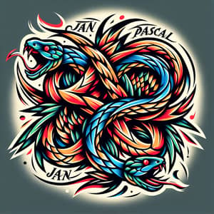 Intertwined Snakes Illustration: Jan and Pascal in Vibrant Colors