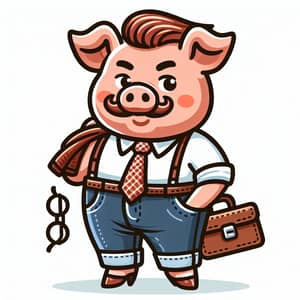 Stylish Masculine Pig Cartoon in Trendy Attire