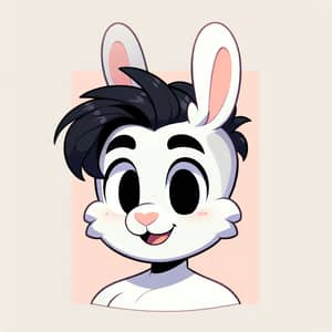 Male Cartoon Rabbit with White Fur and Black Hair