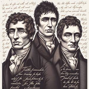 Stylized Poet Portraits: Wordsworth, Coleridge, and Handwritten Verses