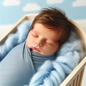 Cute Newborn Baby Boy Sleeping in Blue Blanket
