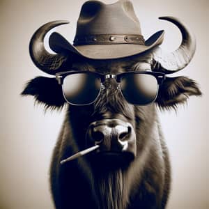 Stylish Buffalo with Sunglasses and Cowboy Hat