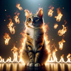 Intense Orange and White Striped Cat in Safe Setting with Illusion of Fire