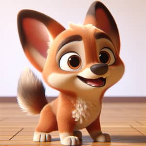 Pixar-Style Digital Animation of Light Brown Dog with Fox-Like Ears