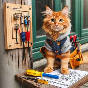 Ginger Cat Electrician: Cute Feline Fixing Wires