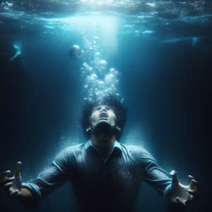 Sinking South Asian Man in Ocean Depths