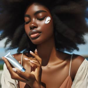 Black Woman Applying Sunscreen: Self-Care Beauty Routine