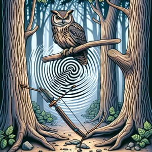 Tranquil Owl Scene with Wave and Bow - Nature Art