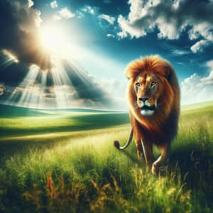 Majestic Lion Roaming in Grassy Savannah | King of the Jungle