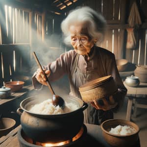 Bà Năm Cooking Rice in Rustic Vietnamese Kitchen