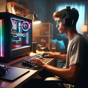Intense Gaming Session | 18-Year-Old Gamer at Workstation