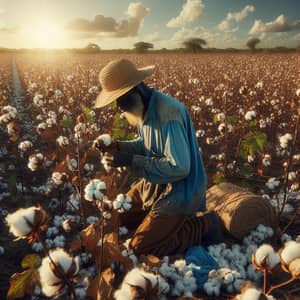 Hardworking Afro-Caribbean Man Picking Cotton in Vast Fields