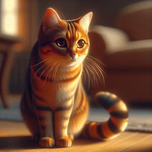Ginger Striped Domestic Cat with Luminous Amber Eyes