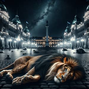 Majestic Lion at Plaza de Mayo: A Tale of Strength and Sorrow