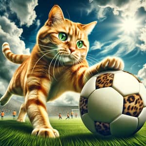 Energetic Ginger Tabby Cat Playing Football | Spectacle on the Field