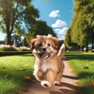 Playful Fluffy Dog Walking in Green Park | Sunny Day Joy