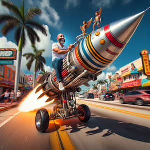 Adventure in Florida: Egyptian Man Riding Rocket Through Sunlit Streets