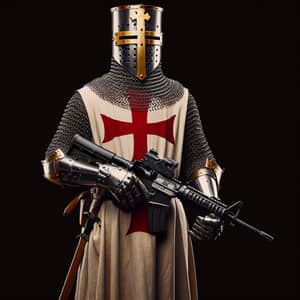 Medieval Crusader with Modern Firearm - Iconic Representation