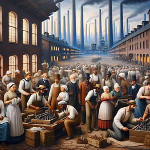 Diverse Workers Labouring in 19th-Century Industrial City