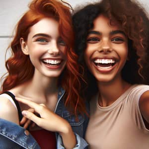 Heart-Warming Friendship: Redhead & Curly-Haired Best Friends Laughing Together
