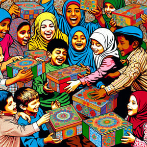 Colorful Islamic Gift Box Exchange | Excited Children Pop Art