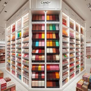 Colorful Candy Display at Vertical Department Store Shelving