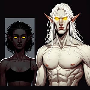 Black Elf with Short Hair Female & Tall Pale Elf with Yellow Eyes
