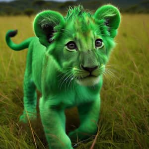 Unique Green Baby Lion: Quaint Wilderness Explorer
