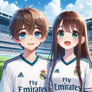 Cute Anime Boy and Girl in Real Madrid Jersey - Fan Art