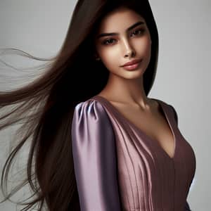 Elegant South Asian Female in Mauve Dress | Exquisite Beauty