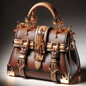 Designer-Style Faux Leather Handbag with Golden Embellishments