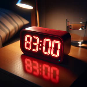 Digital Alarm Clock on Wooden Bedside Table | 03:00 Display