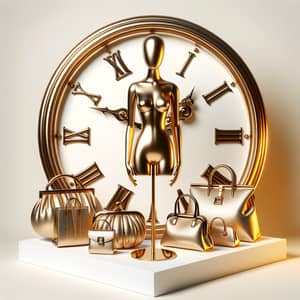 Chic Golden Mannequin with Stylized Handbag Clock