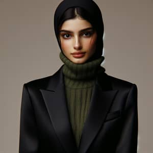 Elegant Middle-Eastern Girl in Classic Black Suit | Injury Detail