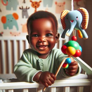 Congolese Baby Playing with Multi-Colored Toy
